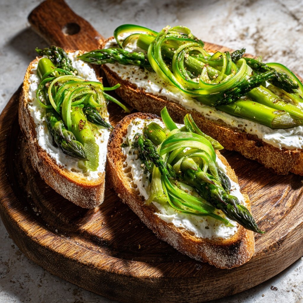 Asparagus Ribbon Ricotta Crostini