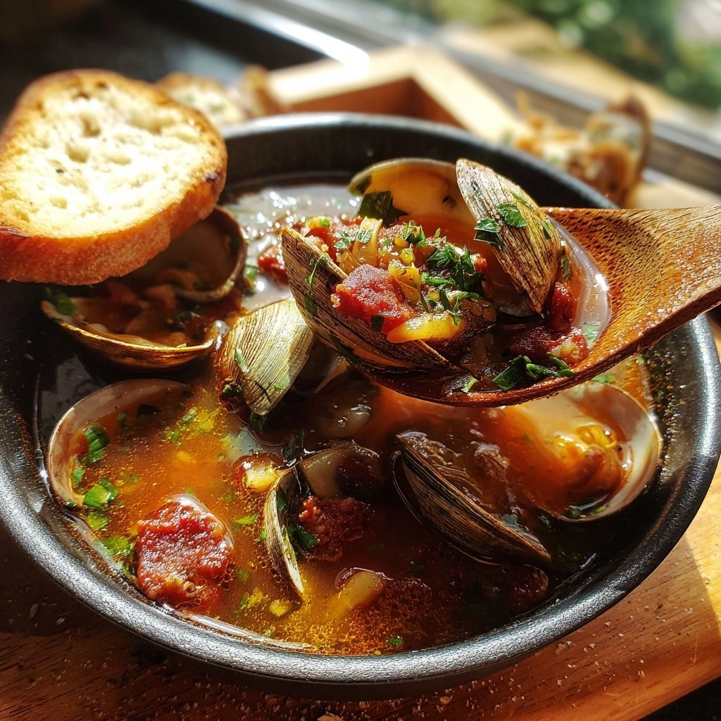 PORTUGUESE CLAMS STEW with chorizo and white wine sauce