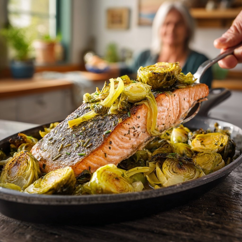 One-Pan Roast Salmon with Leeks