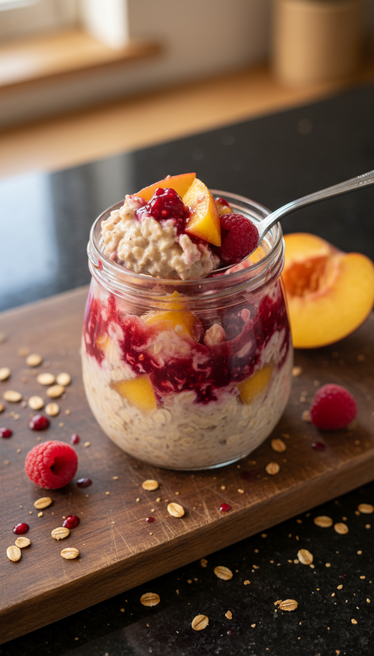 Peach Melba Overnight Oats